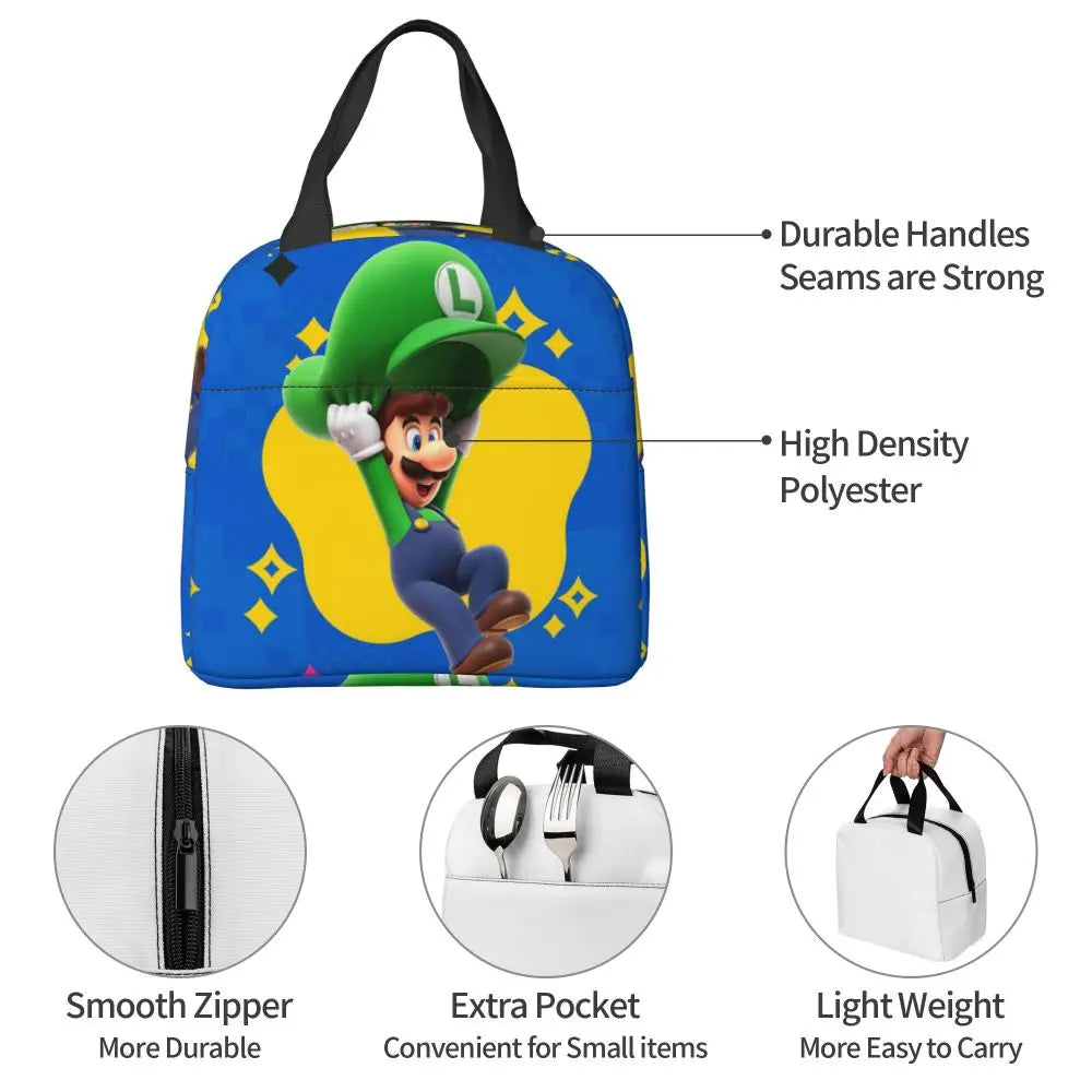 Custom Mario Super Bros Insulated Lunch Bag Reusable Thermal Cooler Lunch Box M3