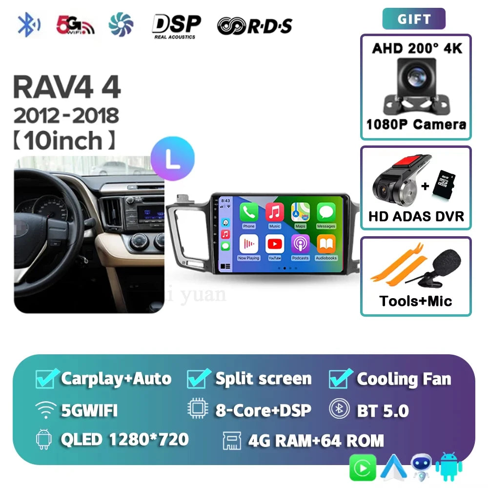 For Toyota RAV4 4 XA40 5 XA50 2012 - 2018 Android 15 4G WIFI Car Radio Carplay Auto Multimedia Stereo Video Player GPS Navigatio