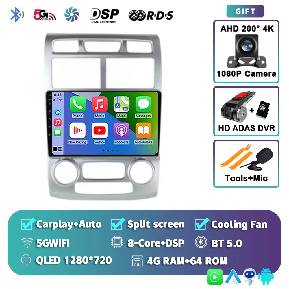 For Kia Sportage 2 2004 2005 2006 2007 - 2010 2K 12+256 QLED Android 16 CarPlay Car Radio Multimedia Video Player GPS stereo 4G