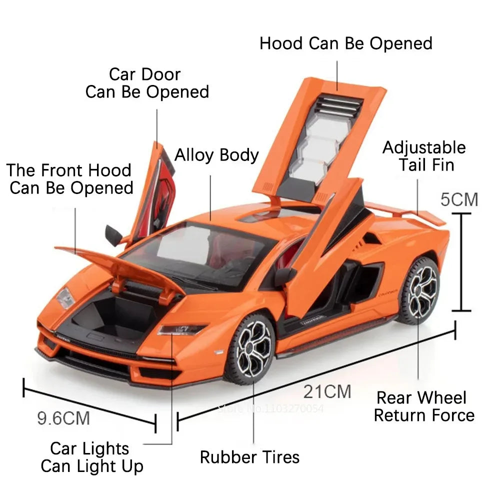 1/24 AVENTEDOR SVJ63 Countach Sports Car Alloy Model Toys Diecasts & Toy Vehicles Sound and Light Collection for Kids Boys Gifts