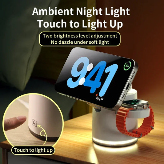 4in1 QI2 Wireless Charger Stand Light iPhone 14-16 Pro Max, AirpodPro 2-8, Watch