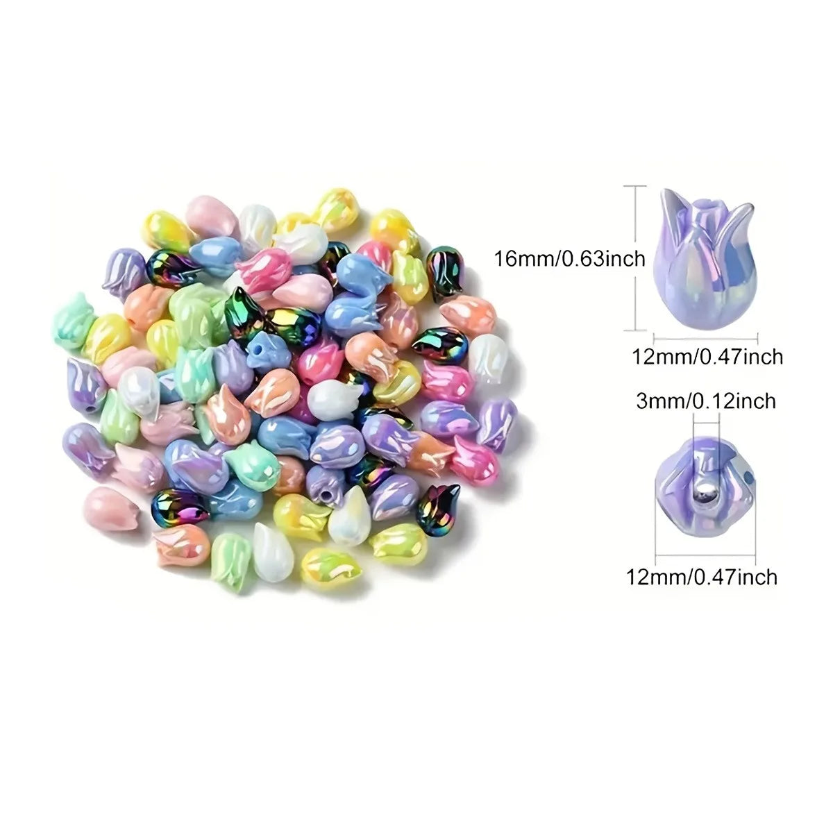 20pcs Random Mix Tulip Beads Flower Acrylic Beads for Bracelet ,Phone Chain Accessories