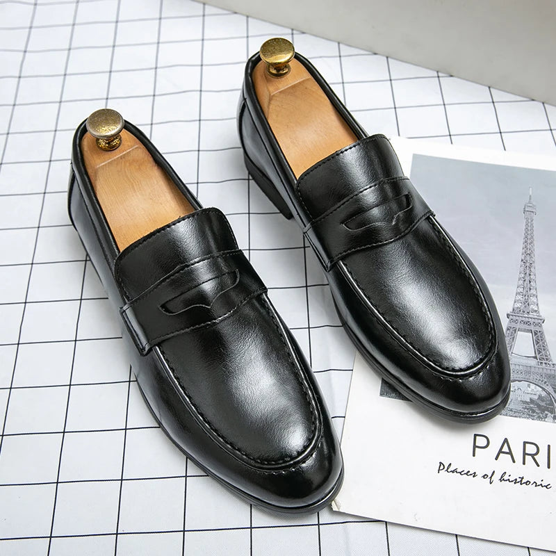 Flat Casual Business Leather Shoes Men Classic Men's Dress Shoes High Quality Social Leather Shoes Men Office Loafers