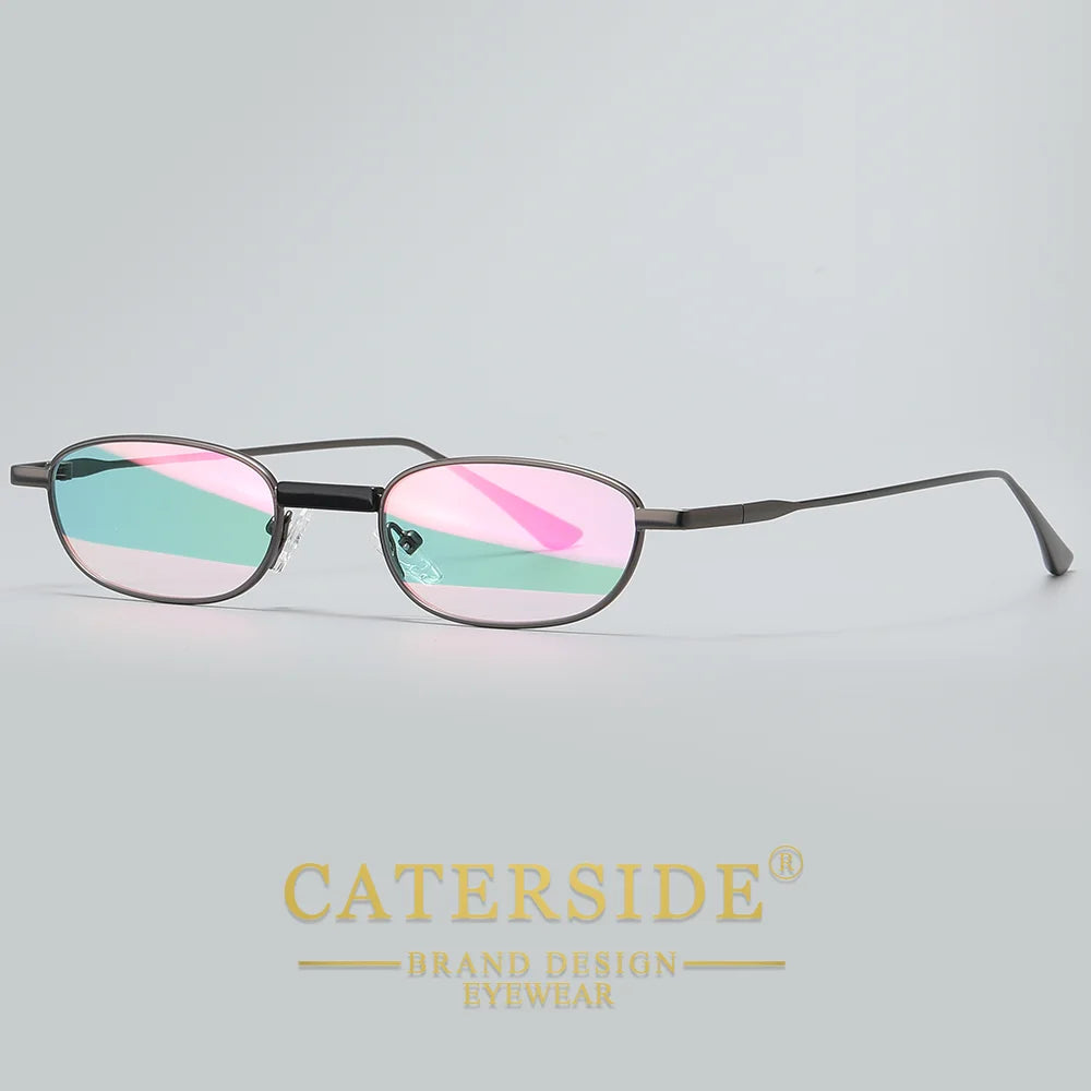 CATERSIDE Men's Hip Hop Sunglasses Premium Metal Small Frame Women's Travel Business Party Holiday Gift Decorative Glasses UV400