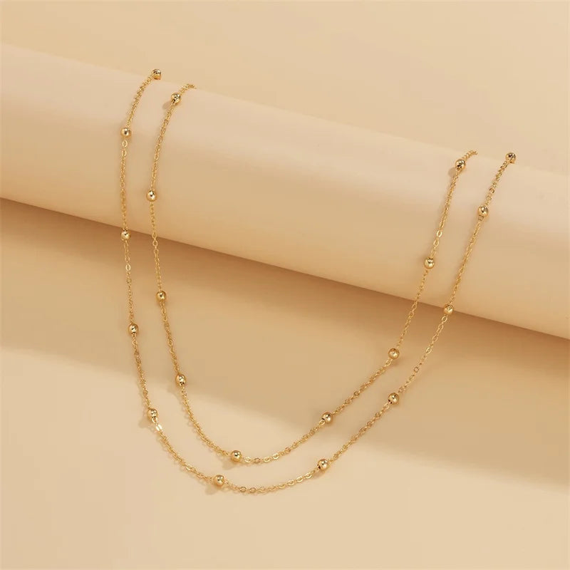 Bohemian Gold Color Metal Y-shaped Necklace for Women Double Laryered Long Chain Stacking Choker Necklace Fashion Jewelry Gift