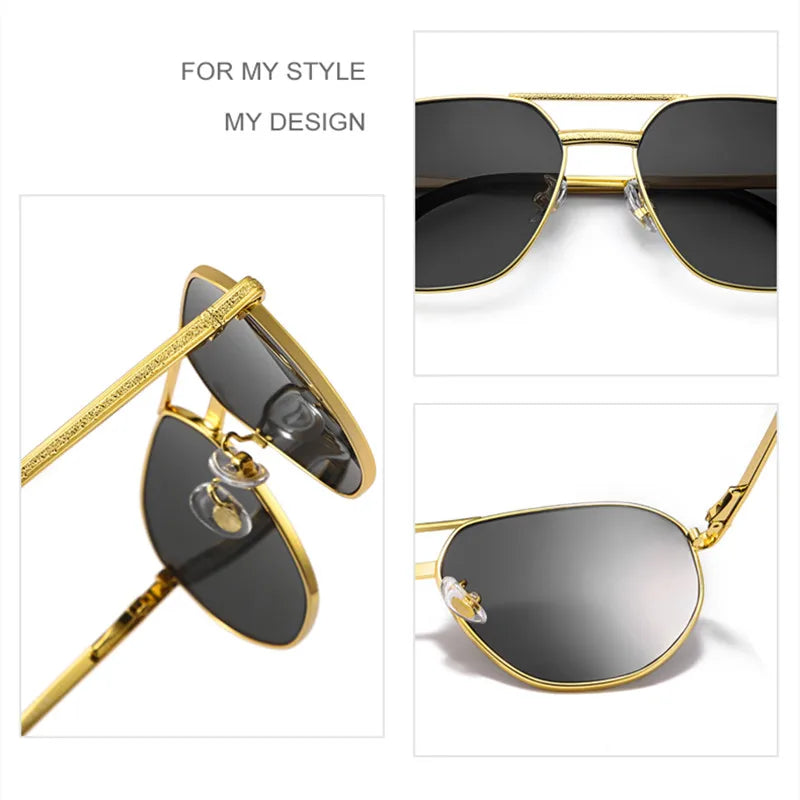 CATERSIDE 2023 New Retro Pilot Sunglasses Male Women Polygon High Quality Metal Sun Glasses Blue Double Bridge Eyewear UV400