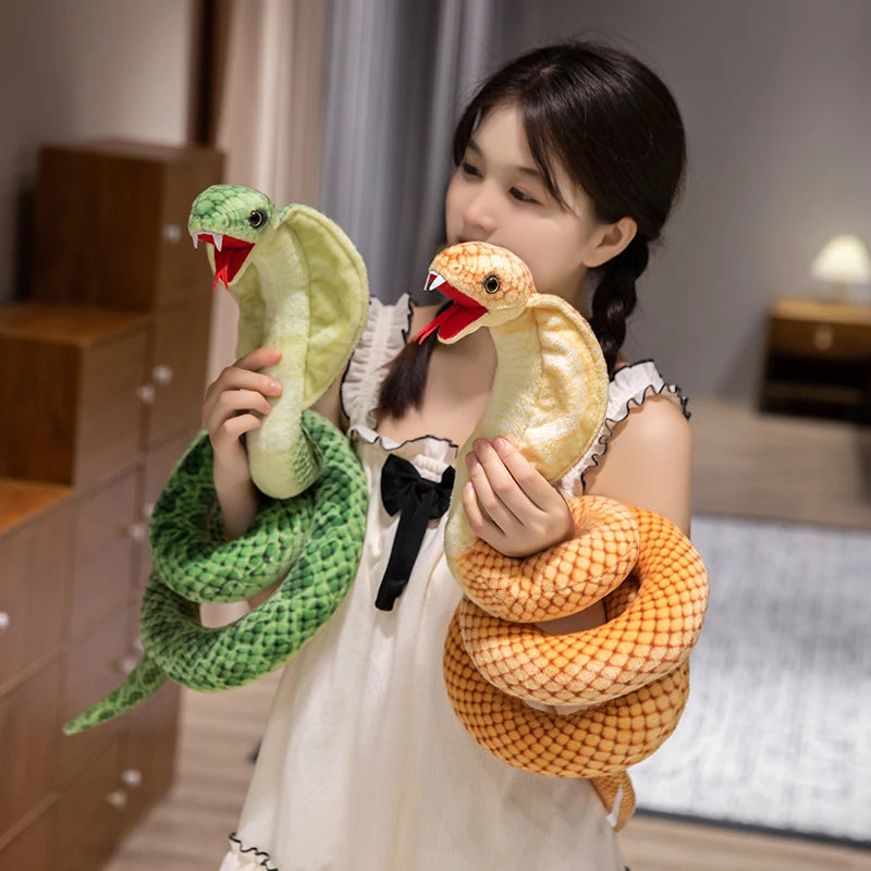 New Simulated Cobra Plush Toy Long Stuffed Snake Plushie Pillow Sofa Chair Decorate Props Girls Boys Present