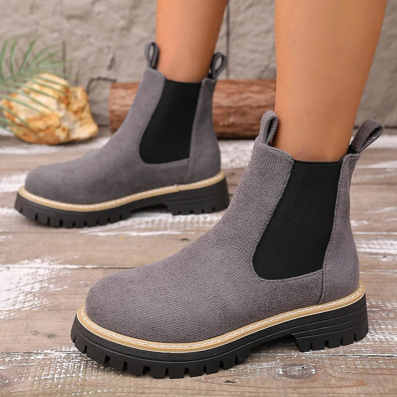 Classic Black Platform Ankle Boots Women Autumn Winter Faux Suede Chelsea Boots Woman Plus Size Slip On Short Booties Mujer 43