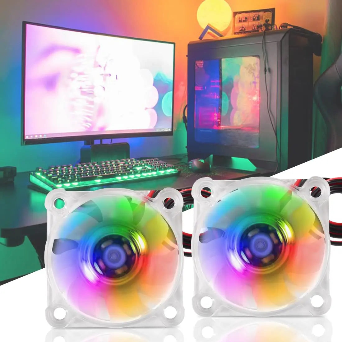 2pcs 40mm RGB Fan 12V 24V Ender 3 Fan Upgrade 24 Volt Fans LED Colorful 4010 Hydraulic Bearing, Works with Ender 3 Pro 3X CR-10S