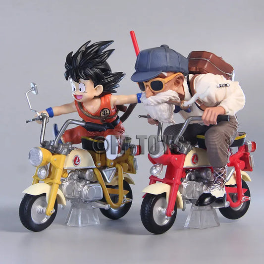 15CM Dragon Ball Son Goku Figure Master Roshi Kid Goku Kame Sennin with Motorcycle Pvc Action Figures Collection Model Toys