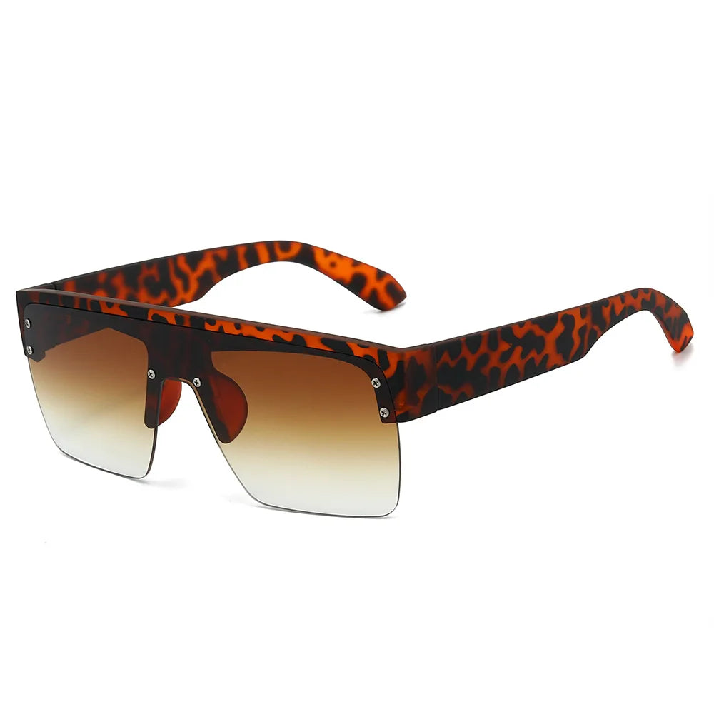 JNPCXI Fashion Square Semi-Rimless Sunglasses Women Vintage Gradient Mirror Shades UV400 Men Trending Sun Glasses