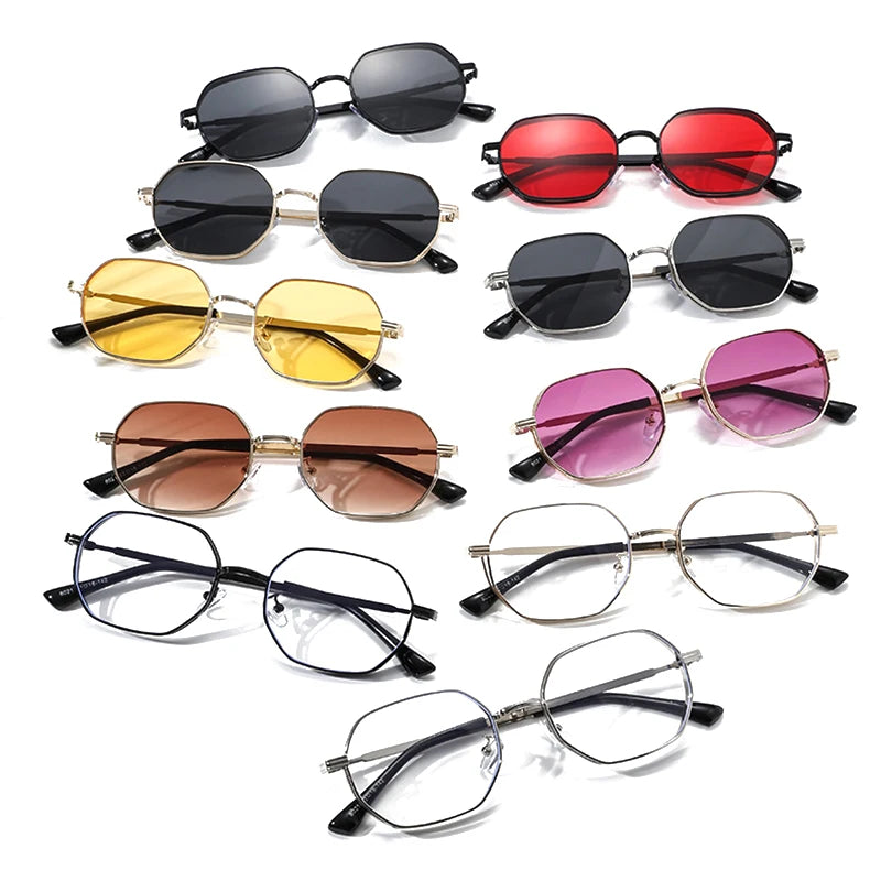 JNPCXI New Polygon Round Metal Sunglasses Women Fashion Clear Ocean Gradient Purple Lens Shades UV400 Men Sun Glasses