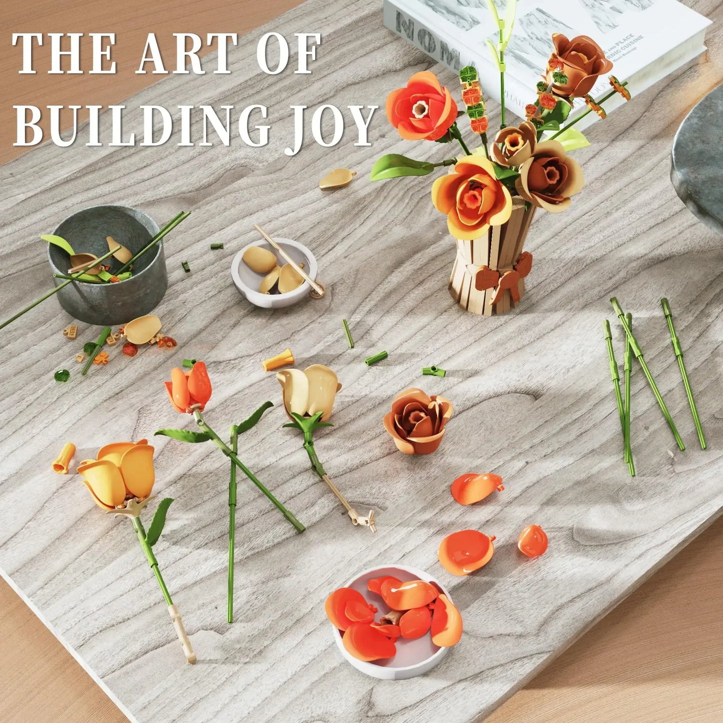 868PCS Rose Bouquet Building Blocks Eternal Flower Vase Bricks Home Decoration