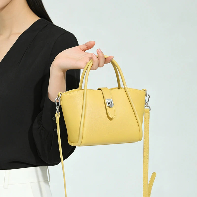 Genuine Leather Mini Tote Bag for Women Fashion Cowhide Shoulder Bag Patchwork Commute Handbag Luxury Designer Crossbody Bag