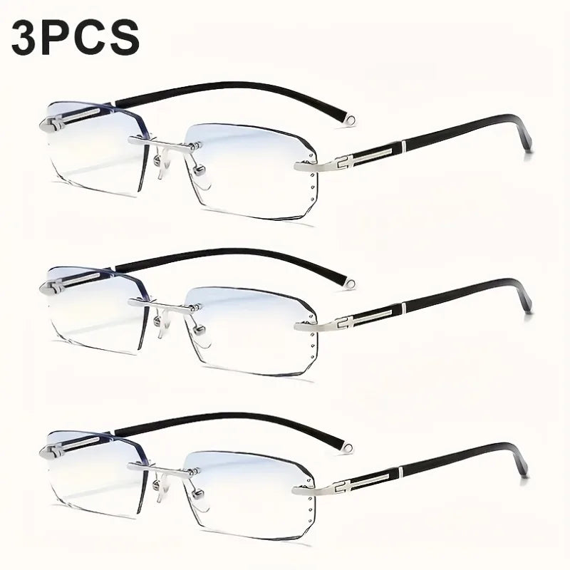 3 Pairs of Frameless Glass Reading Glasses, Stylish and Minimalist Design, Suitable for Both Men and Women - Suitable for Daily