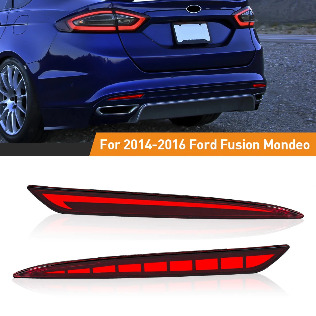 For Ford Mondeo Fusion 2013 2014 2015 2016 2017 2018 LED Rear Bumper Reflector Lights Brake Warning Dynamic Turn Signal Lamp 12V