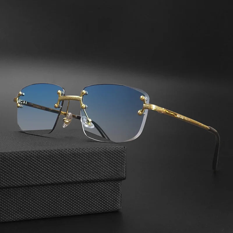 CATERSIDE Metal Rimless Frame Gradient Men's Sunglasses Punk Luxury Women Eyewear Small Rectangle Sun Glasses for UV400 Driving