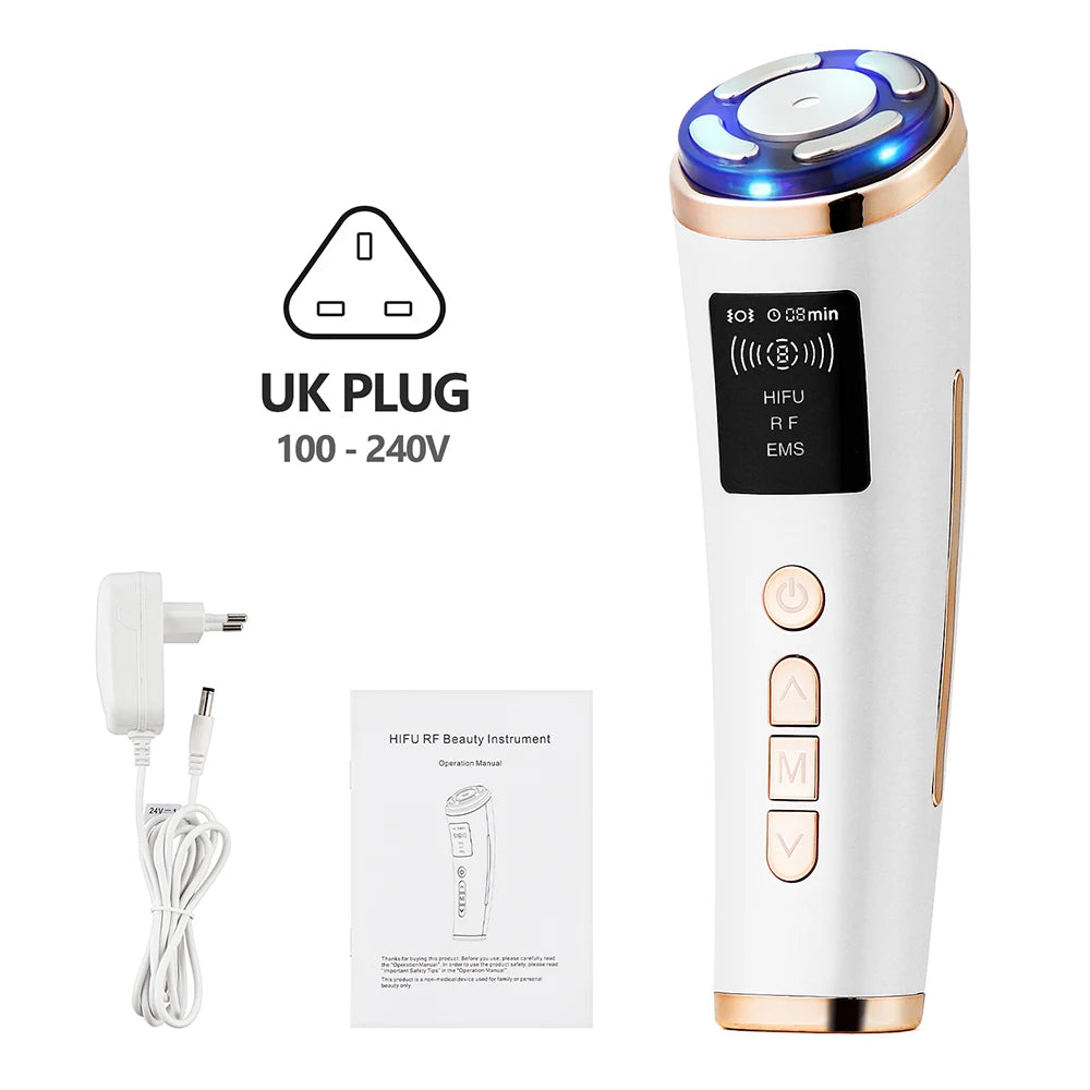 Home Use Mini HIFU Machine RF LED HIFU Ultrasonic Skin Tightening Facial Lifting Device Face Chin Neck Eye Anti Wrinkle Massager