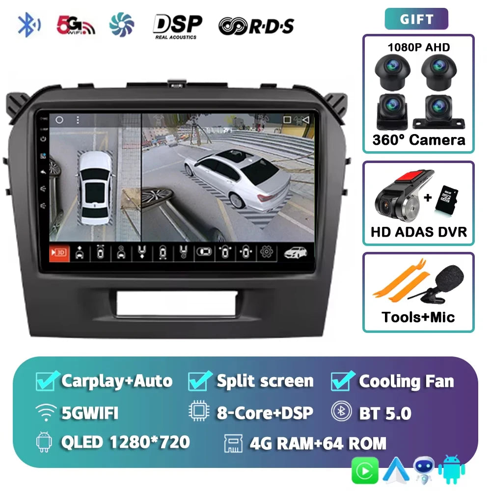 Android 15 2K For Suzuki Vitara 4 2013-2019 12+256GB WIFI Car Multimedia Player wireless Carplay Android Auto 4G Wifi GPS stereo