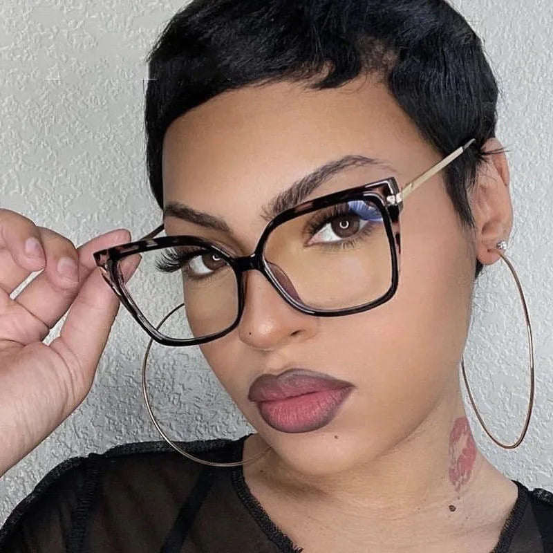 JNPCXI New Retro TR90 Square Women Glasses Frame Double Colors Fashion Leopard Clear Anti-blue Light Optical Eyeglasses