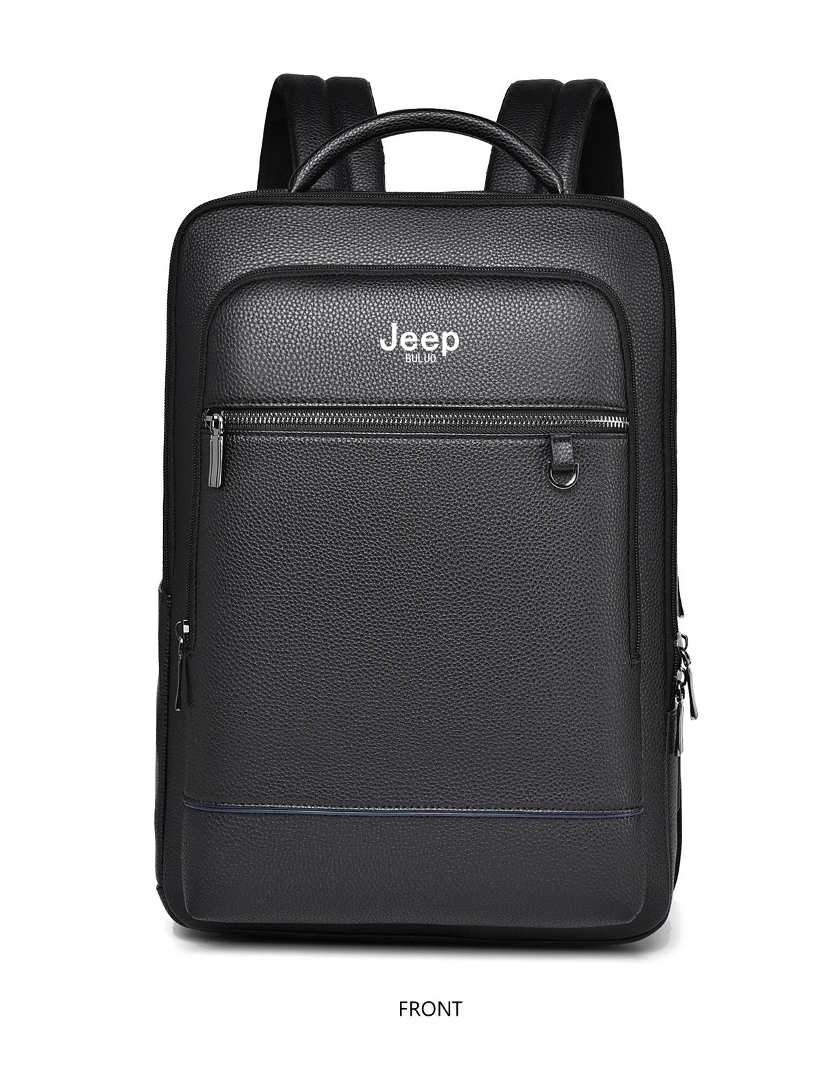 JEEP BULUO Men'Genuine Leather Business Backpacks Black Casual 15.6" Laptop bag