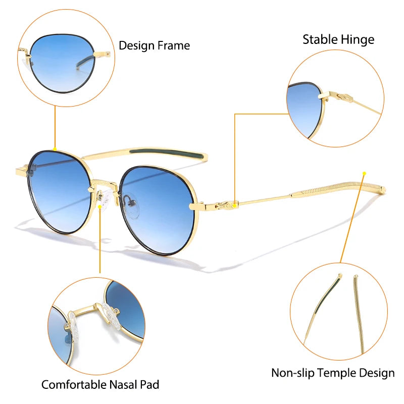 CATERSIDE Classic Retro Round Sunglasses Men's Small Frame Metal Luxury Brand Design Women's Sun Glasses Travel Party Punk Style