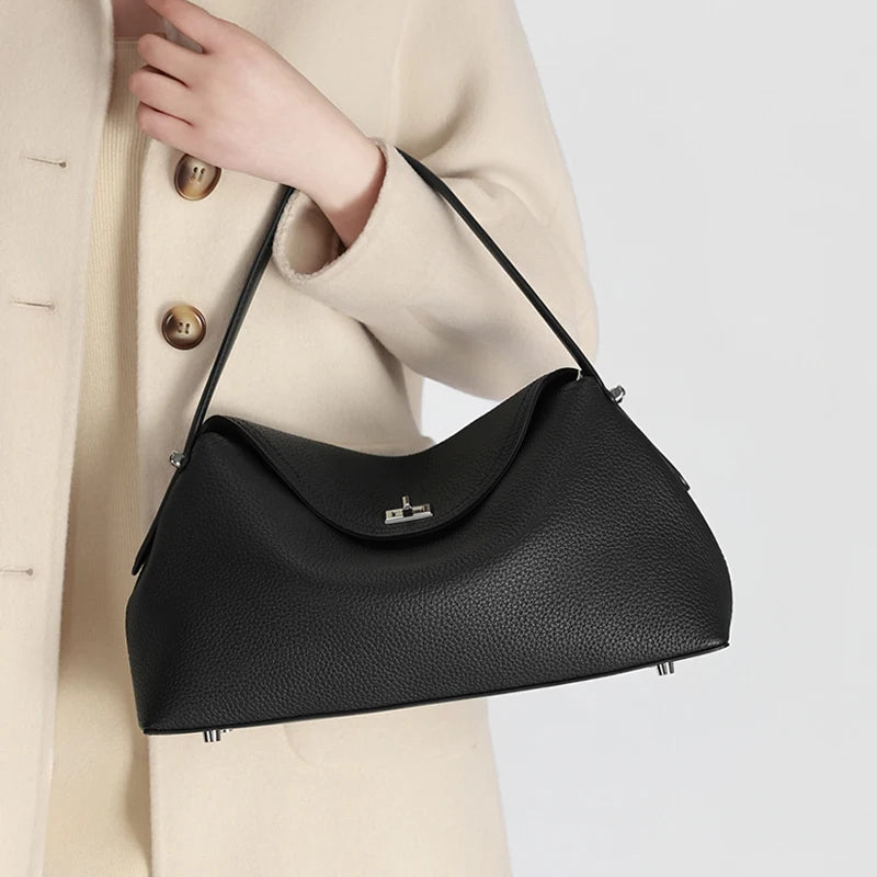 Genuine Leather Tote Bag for Women Large Capacity Cowhide Shoulder Bag Patchwork Commute Handbag Luxury Designer Crossbody Bag