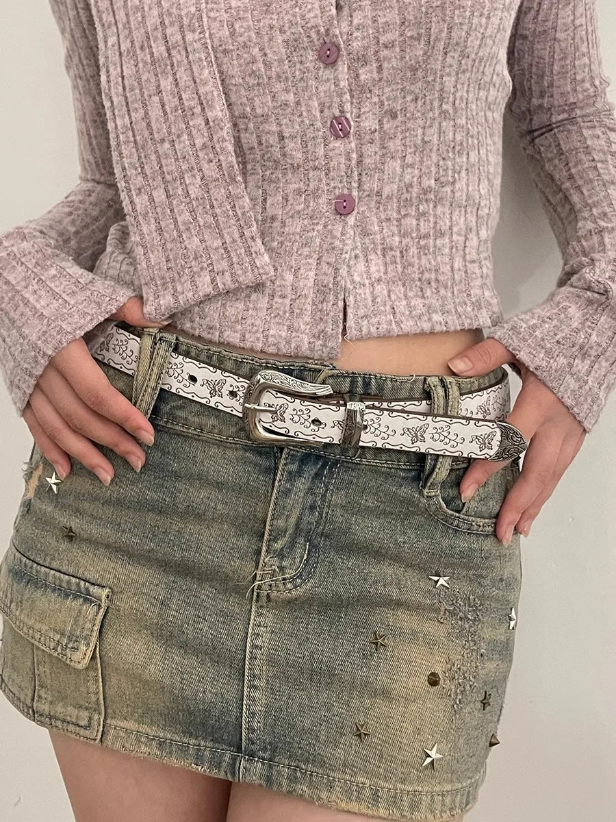 N Retro Y2K White Belt Women 2024 New Jeans With Korean Version Of The Waist Belt Design
