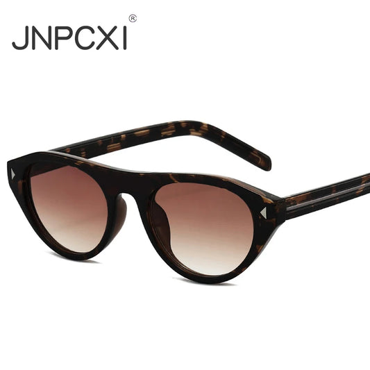 JNPCXI Vintage Cat Eye Sunglasses for Women Trendy Rivet Design Flat Top Sun Glasses Men Gafas De Sol Hombre S2611