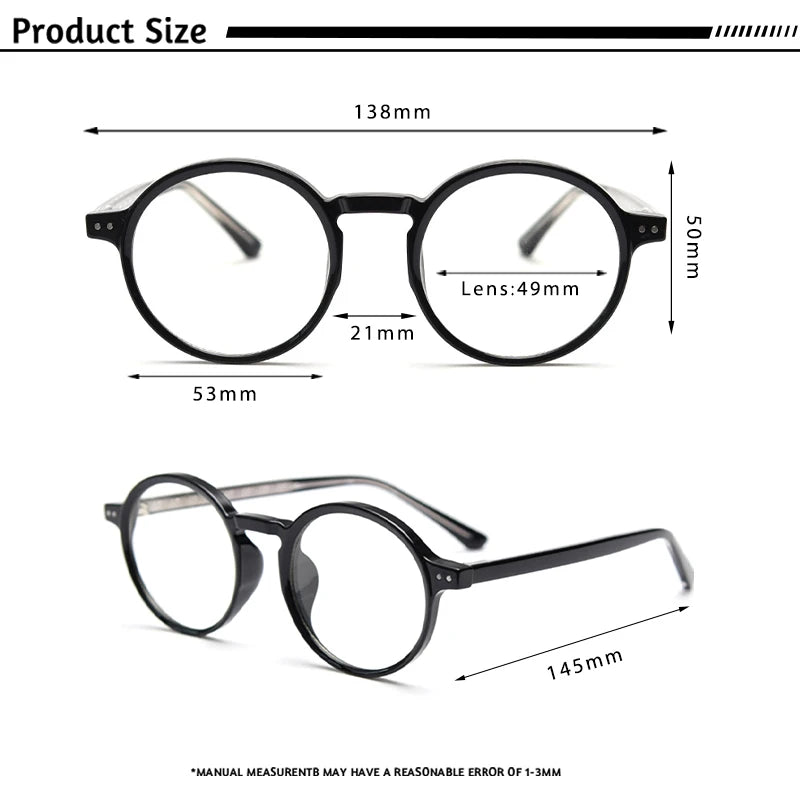 CATERSIDE Retro Men Glasses Round High Quality TR90 Frame Prescription Eyewear Frame Women Zero-Power Lens Computer Glasses