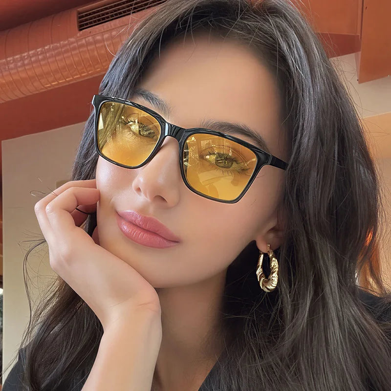 JNPCXI New Retro Rectangle Sunglasses Women Shades UV400 Fashion Rivets Men Punk Gradient Photochromic Color Sun Glasses