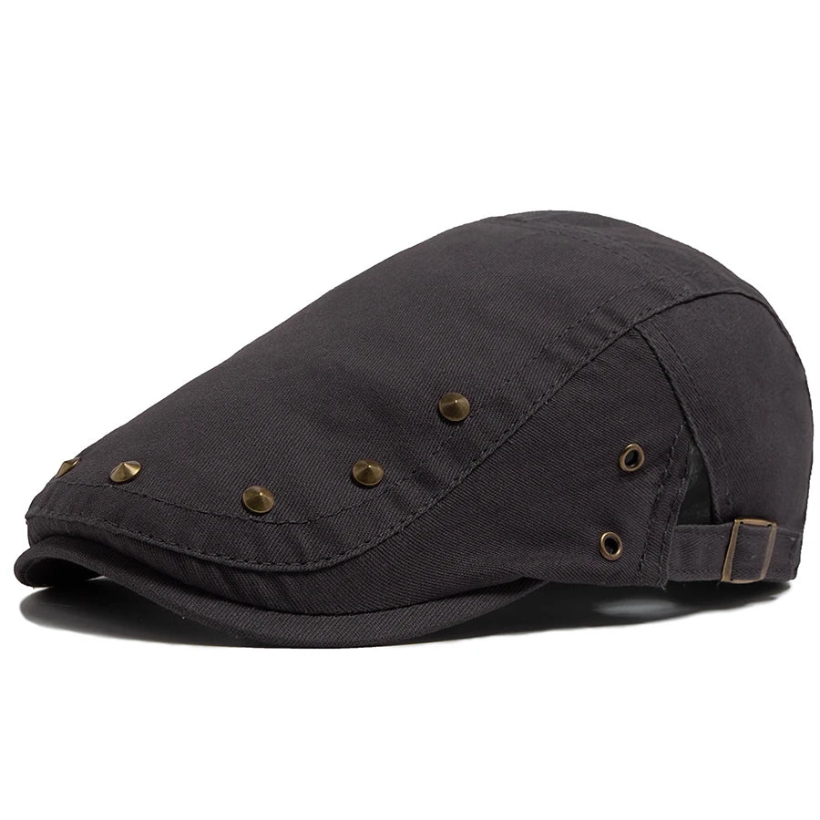 Men Flat Cap Fashion Rivet Design Cotton Solid Color Women's Beret Spring Summer Casual Sun Visor Hat Unisex Hip Hop Caps Gorras
