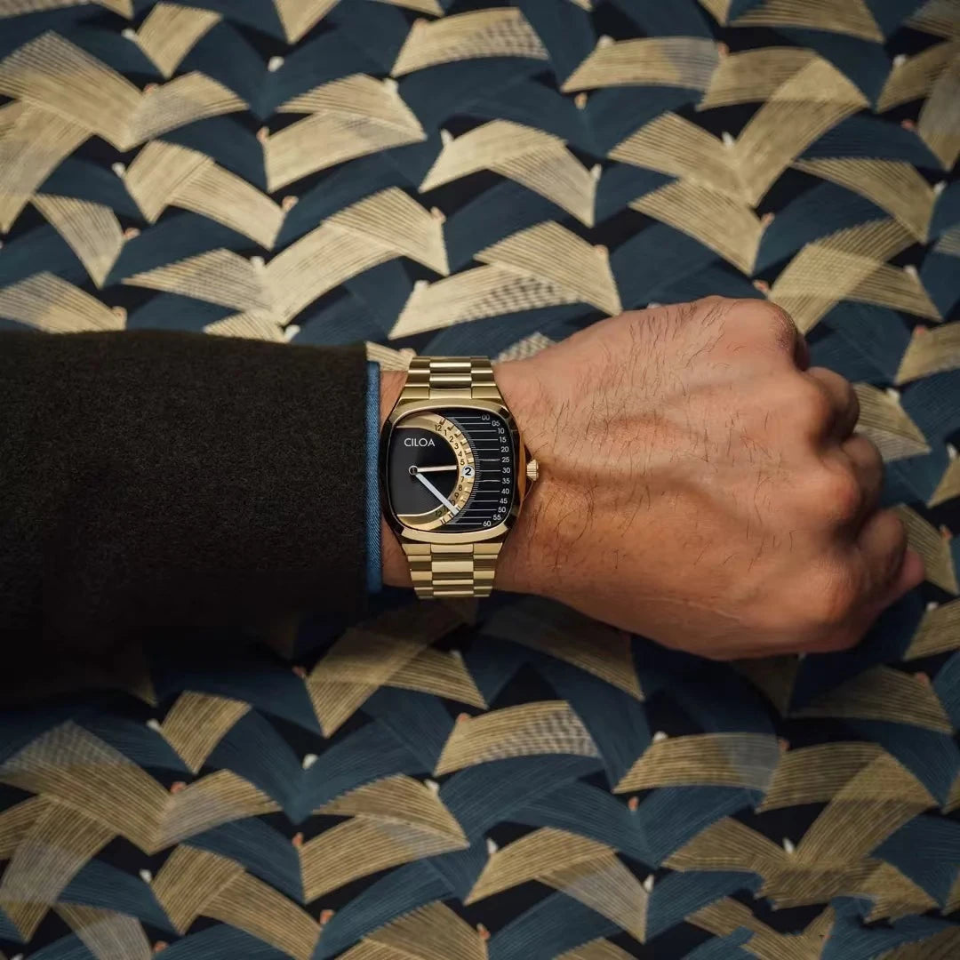 CILOA retrosquare watch men's stainless steel strap gold waterproof quartz watch