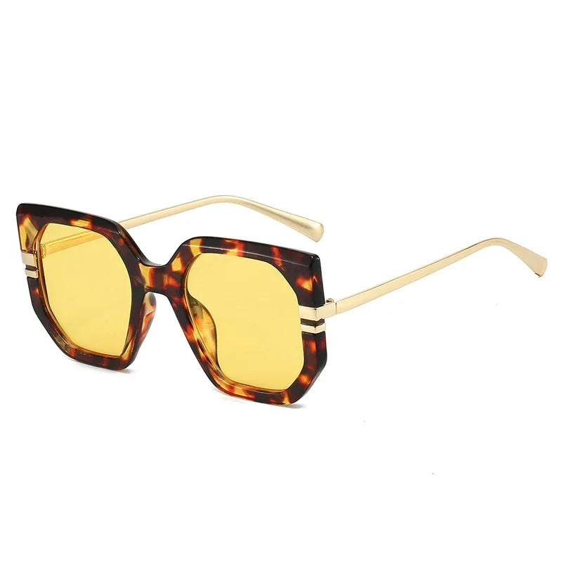 JNPCXI New Polygon Square Sunglasses Women Shades UV400 Retro Clear Ocean Gradient Lens Men Trending Leopard Sun Glasses