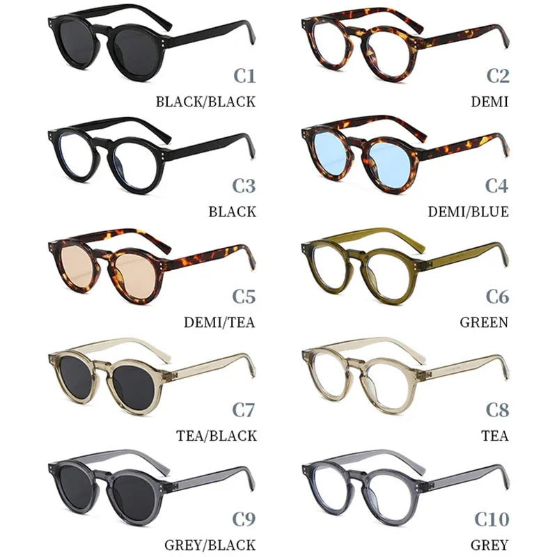 JNPCXI New Fashion Small Round Sunglasses Women Shades Fashion Leopard Blue Lens Men Trending Rivets Frame UV400