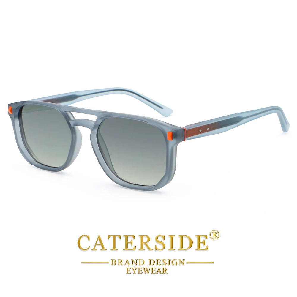 CATERSIDE Men's Pilot Sunglasses Flat Top Double Bridges Square Frame Design Sun Glasses Women's Outdoor Fashion Glasses UV400
