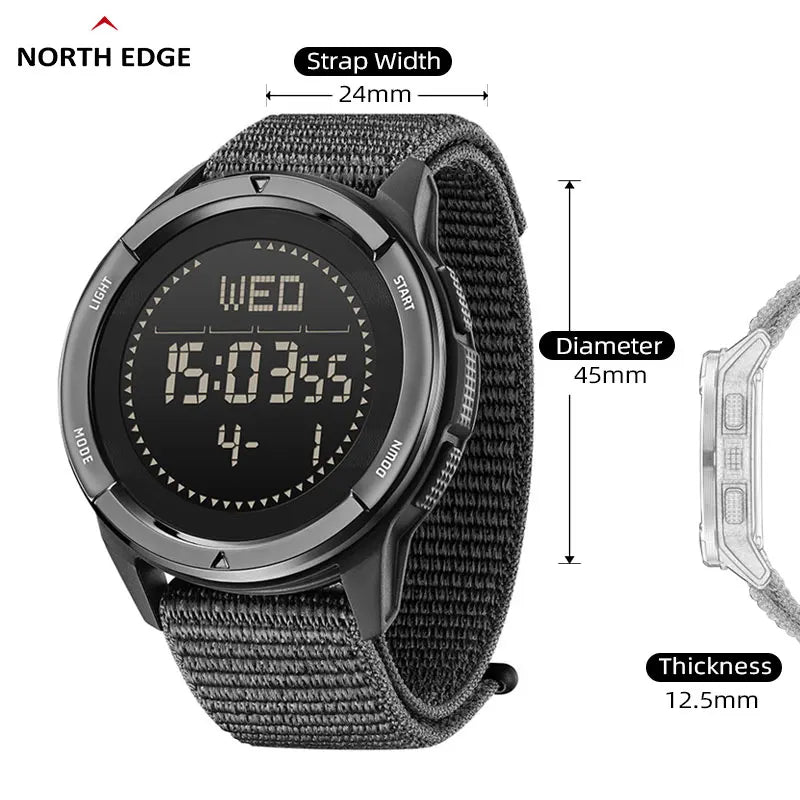 NORTH EDGE ALPS Carbon Fiber Digital Watch Compass Waterproof 50M Wristwatches