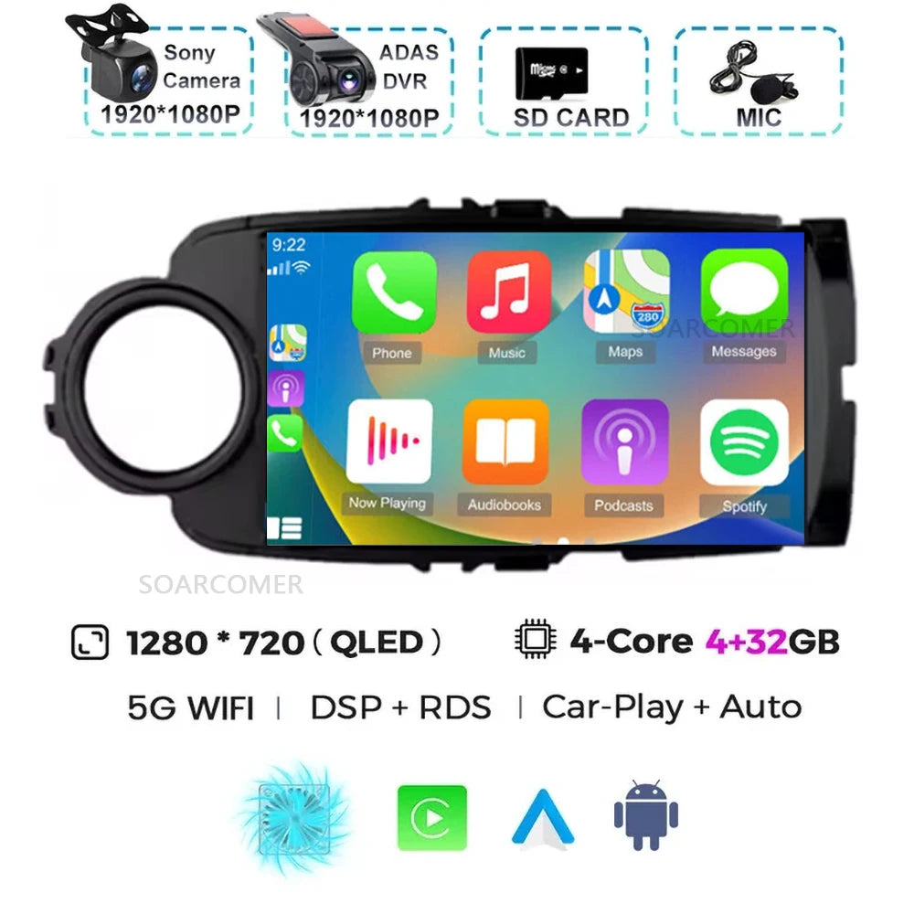 Android 15 For Toyota Yaris 2011 - 2017 Multimedia Player Carplay Auto Car Radio GPS video Qualcomm Snapdragon DSP WiFi+4G DVD