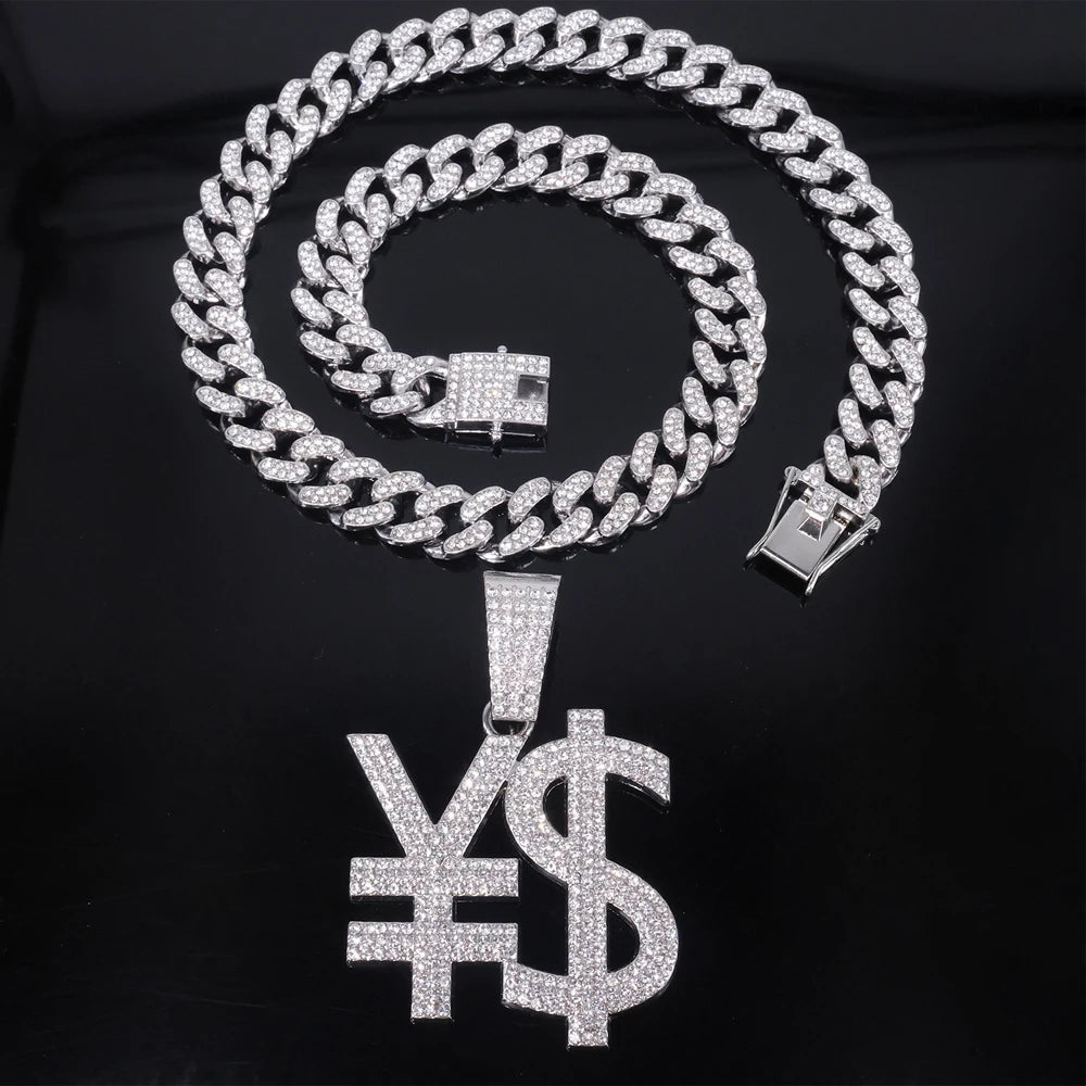 Hip Hop Exaggerated Dollar Sign Pendant,with 13mm Cuban Chain Currency Symbol Pendant Necklace for Men Rapper Charm Jewelry Gift