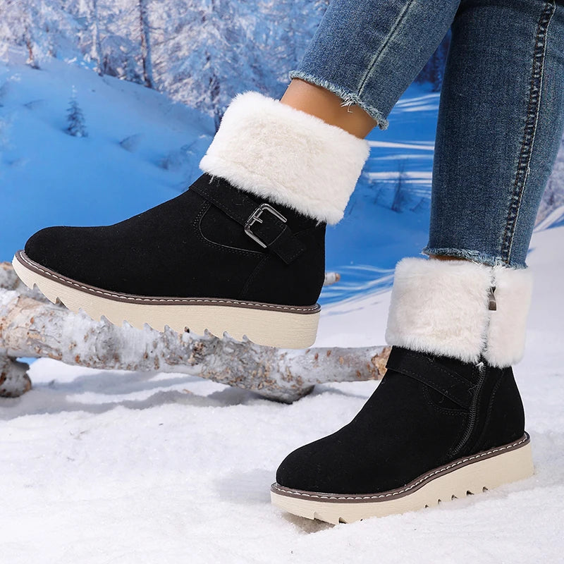 Winter Non Slip Faux Suede Snow Boots Women Plus Size 43 Faux Fur Platform Ankle Boots Woman Fleece Lining Warm Outdoor Footwear