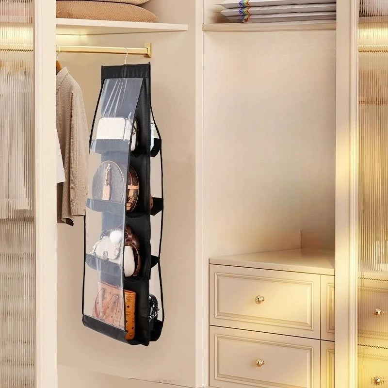 1pc Space-Saving Multi-Layer Hanging Bag Organizer - Durable Non-Woven Material, for Handbags, Wallets & Accessories