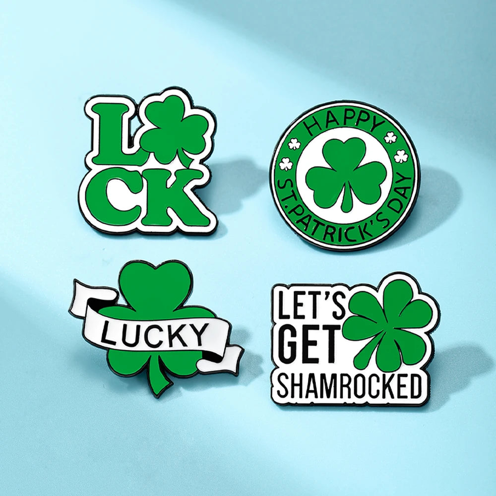 4pcs Four Leaf Clover Enamel Pins Set Lucky Shirt Lapel Brooch Badges Fashion Jewelry Ornaments for Clothing Accessories Gift