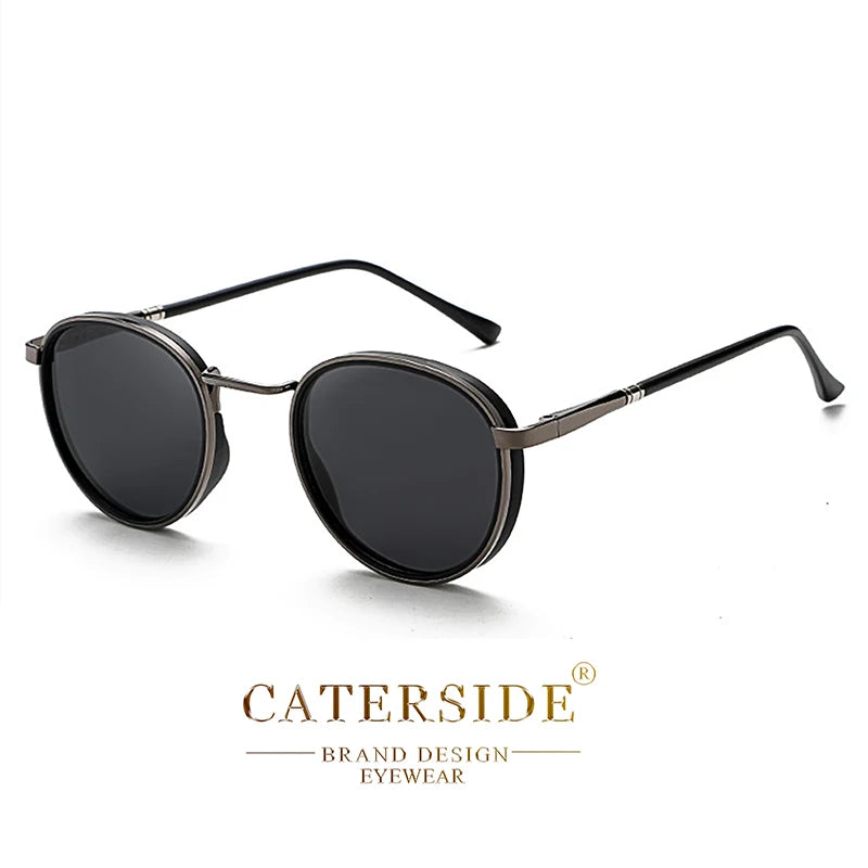 Caterside Vintage Polarized Round Sunglasses Men Steampunk TR Metal Frame Sun Glasses Women Driving Fishing Party Eyewear UV400