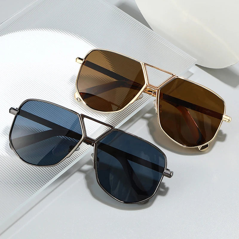 JNPCXI New Oversized Pilot Sunglasses Men Brand Designer Double Bridge Sun Glasses UV400 Metal Frames Beach Holiday Shades