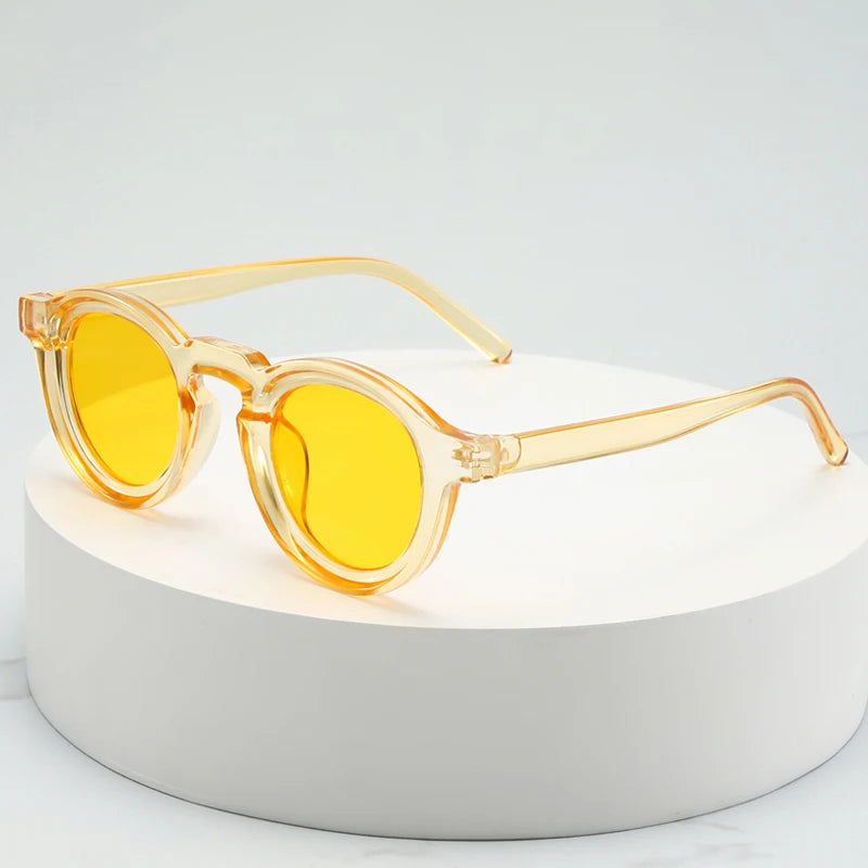 JNPCXI New Round Sunglasses Women Men Punk Shades Retro Trending Sun Glasses Clear Lens Frame UV400 Female