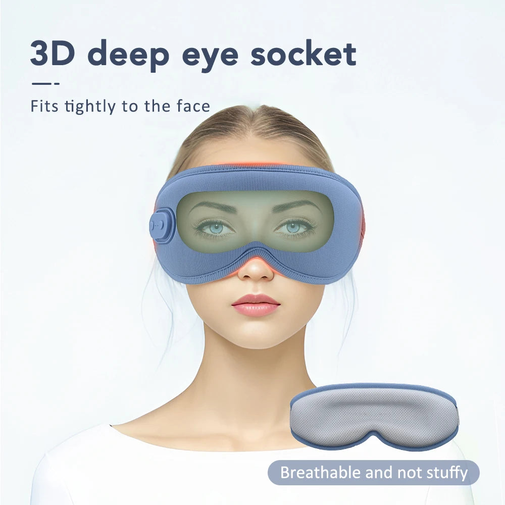 3D Cordless Eye Massager 5 Vibration 3 levels Adjustable Heating Sleep Mask for Office Travel Reduce Dark Circles Eye Fatigue