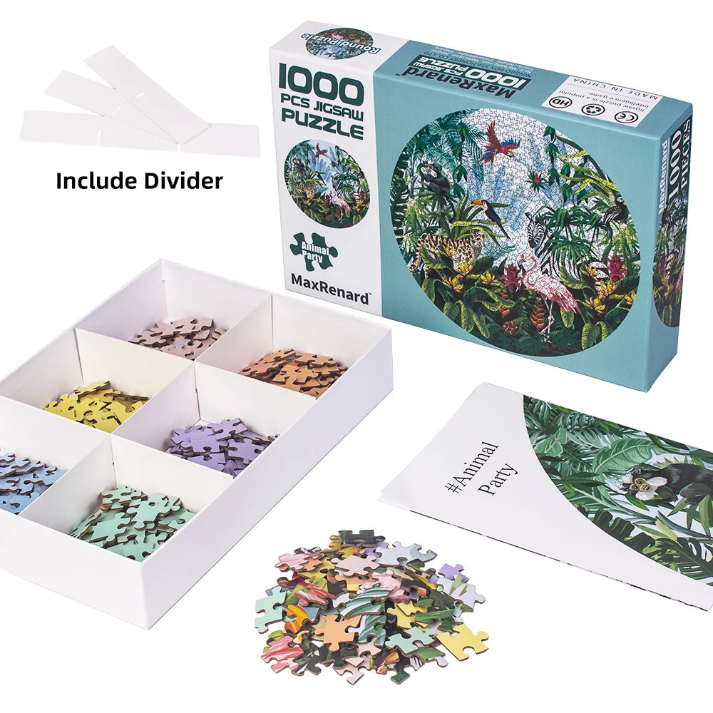 MaxRenard Jigsaw Puzzle 1000 Pieces for Adult Round Puzzle Toy Animal Party Environmentally Friendly Paper Christmas Gift Toy