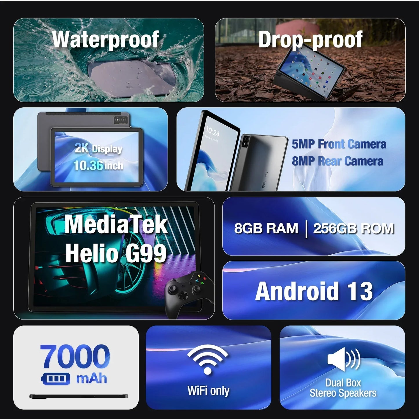 IP68 Waterproof 10.36" Android Tablet, 8GB+256GB,7000mAh Battery + Proof Case.