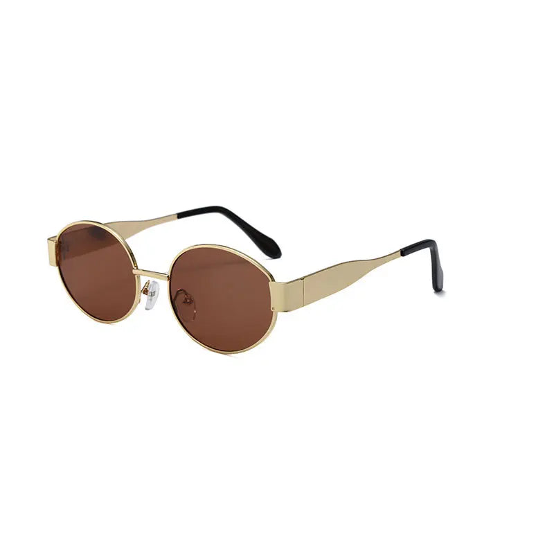Small Oval Frame Advanced Sunglasses Spicy Girls Street Photo Shades Metal Future Style Eyewear