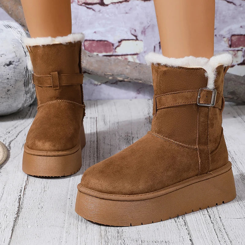 Faux Suede Chunky Platform Snow Boots Women Winter Warm Long Plush Ankle Boots Woman Thick Sole Non Slip Cotton Padded Shoes 41
